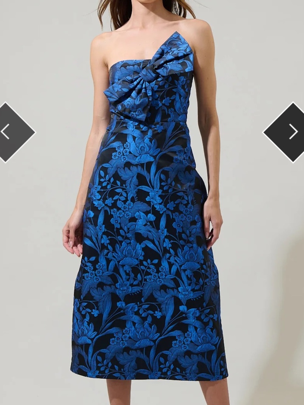 Sugarlips Vernonia Strapless Blue jacquard Floral with Lola bow midi Dress